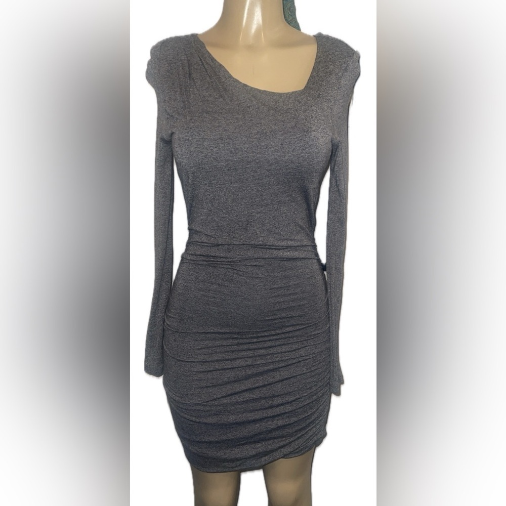 H&M Gray Long Sleeve Asymmetrical Ruched Bodycon Dress Women’s Small